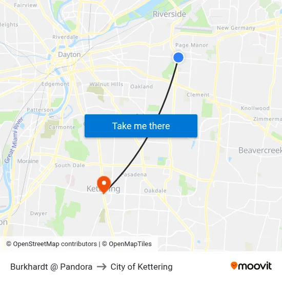 Burkhardt @ Pandora to City of Kettering map