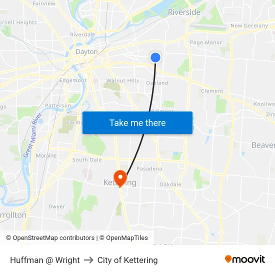 Huffman @ Wright to City of Kettering map