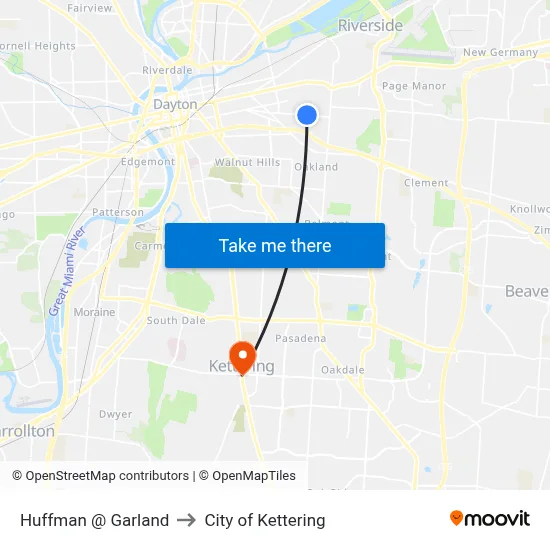 Huffman @ Garland to City of Kettering map