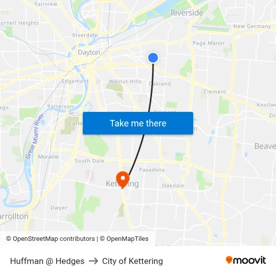 Huffman @ Hedges to City of Kettering map