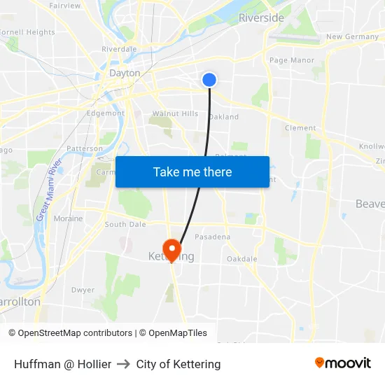 Huffman @ Hollier to City of Kettering map
