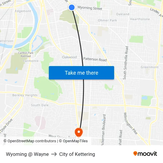 Wyoming @ Wayne to City of Kettering map