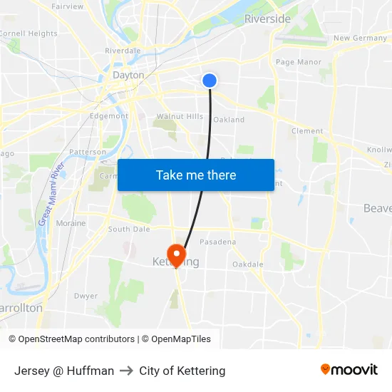 Jersey @ Huffman to City of Kettering map