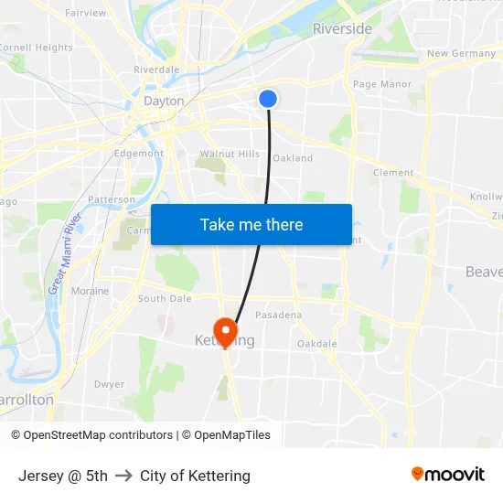 Jersey @ 5th to City of Kettering map