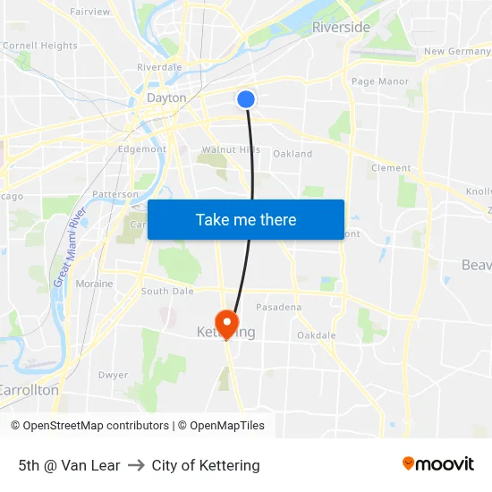 5th @ Van Lear to City of Kettering map