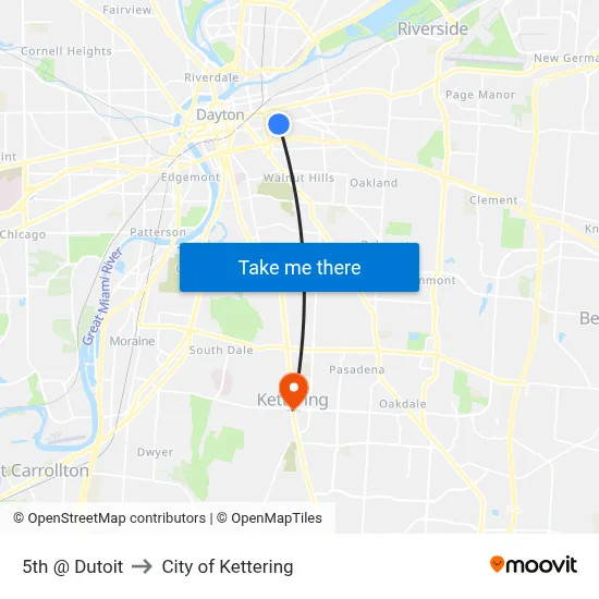 5th @ Dutoit to City of Kettering map