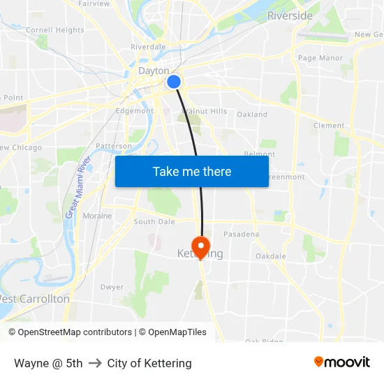 Wayne @ 5th to City of Kettering map