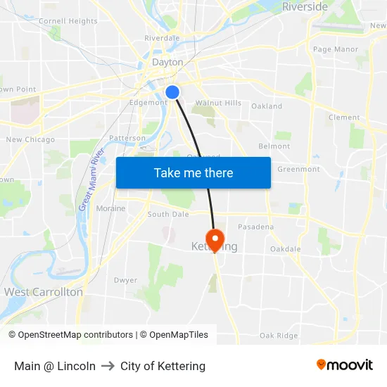 Main @ Lincoln to City of Kettering map