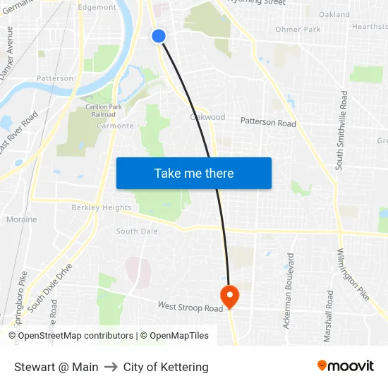 Stewart @ Main to City of Kettering map