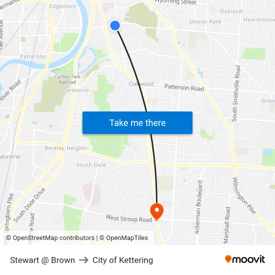 Stewart @ Brown to City of Kettering map