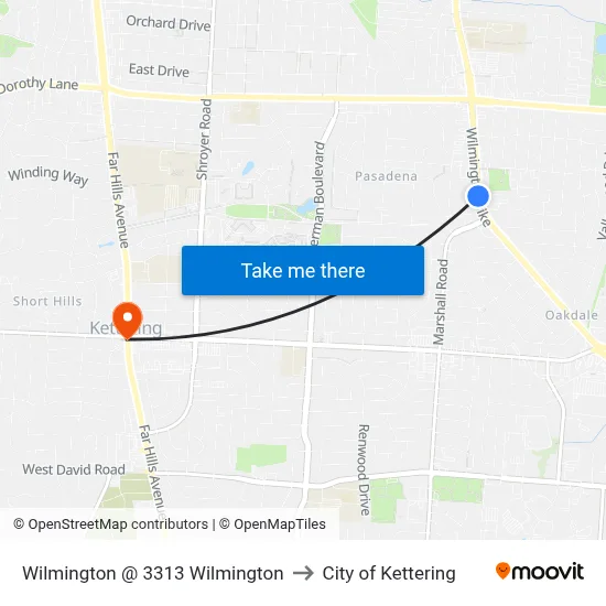 Wilmington @ 3313 Wilmington to City of Kettering map