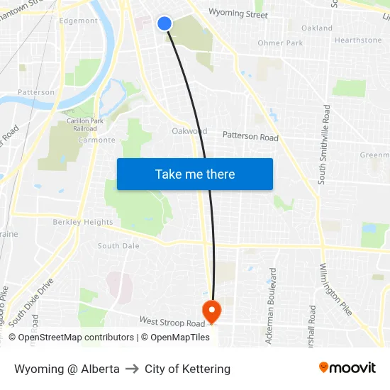 Wyoming @ Alberta to City of Kettering map