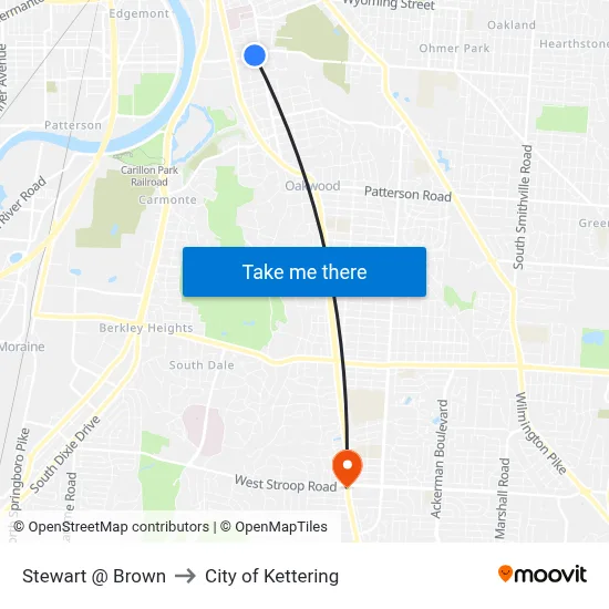 Stewart @ Brown to City of Kettering map