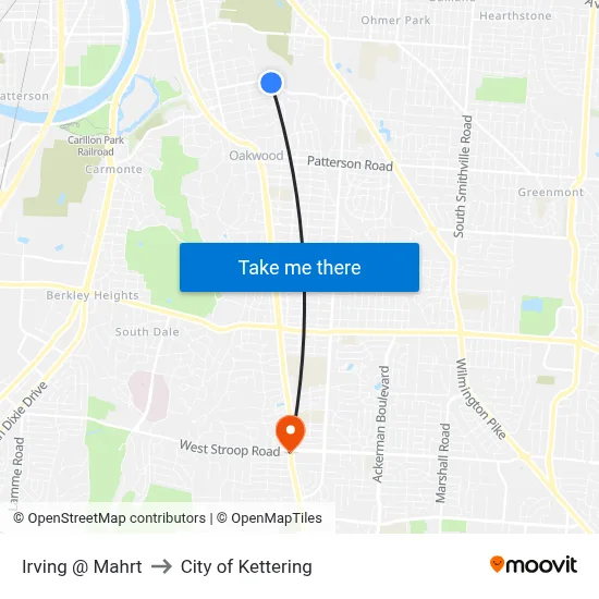Irving @ Mahrt to City of Kettering map