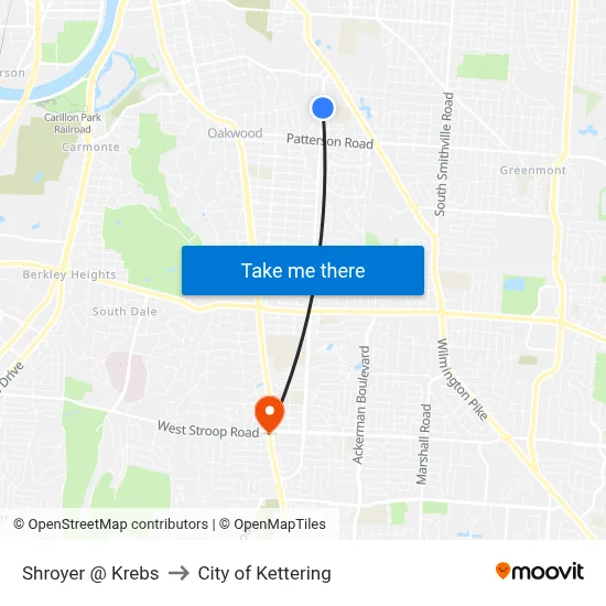 Shroyer @ Krebs to City of Kettering map