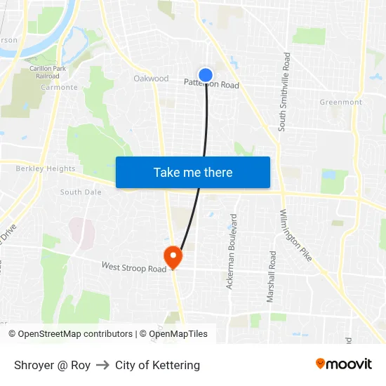 Shroyer @ Roy to City of Kettering map