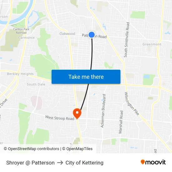 Shroyer @ Patterson to City of Kettering map