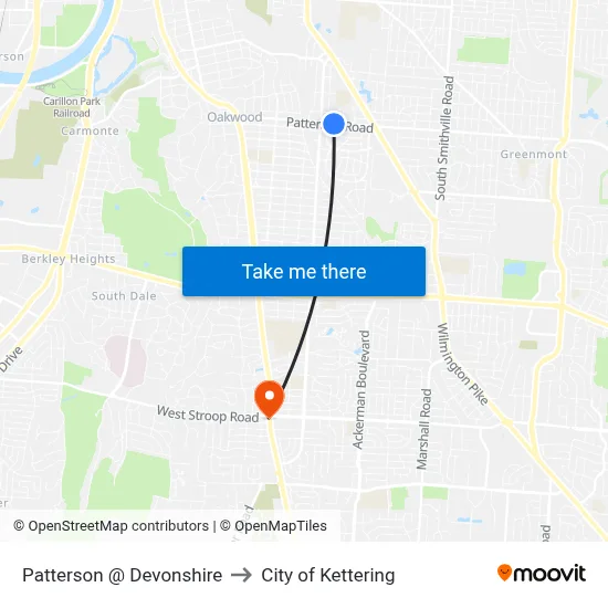 Patterson @ Devonshire to City of Kettering map