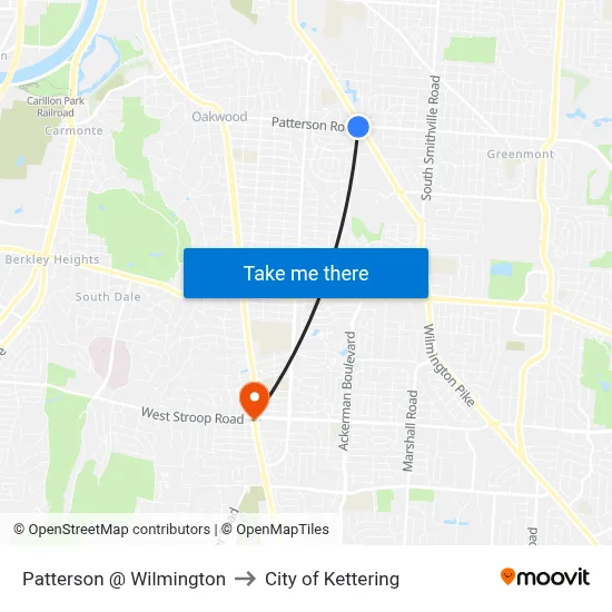 Patterson @ Wilmington to City of Kettering map