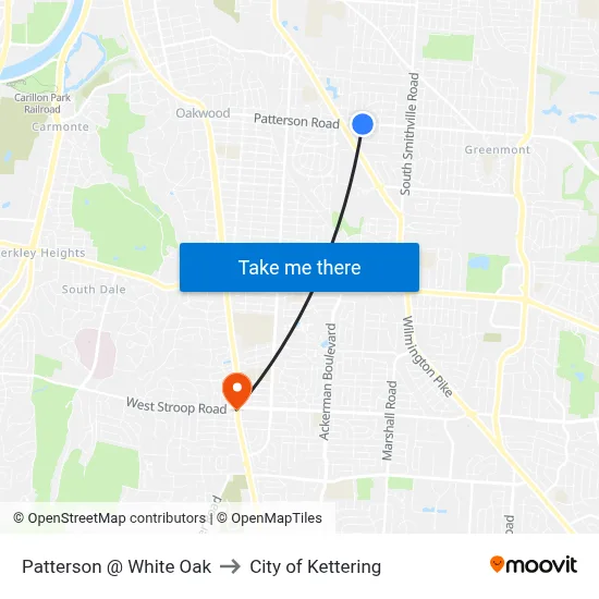 Patterson @ White Oak to City of Kettering map