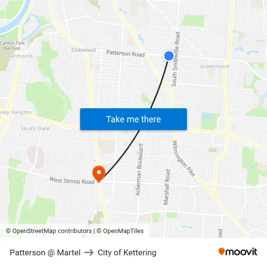 Patterson @ Martel to City of Kettering map
