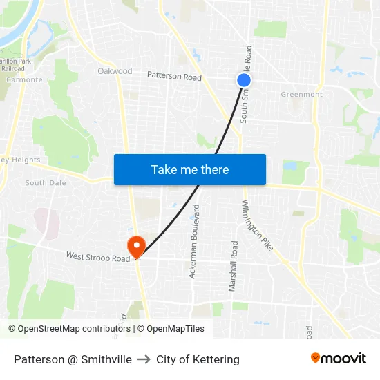 Patterson @ Smithville to City of Kettering map