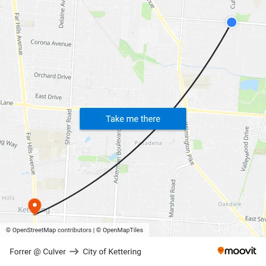 Forrer @ Culver to City of Kettering map