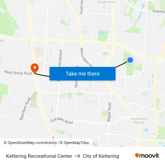 Kettering Recreational Center to City of Kettering map