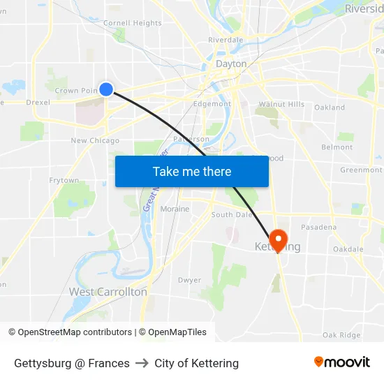 Gettysburg @ Frances to City of Kettering map