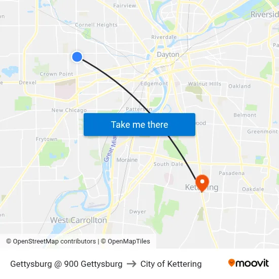 Gettysburg @ 900 Gettysburg to City of Kettering map