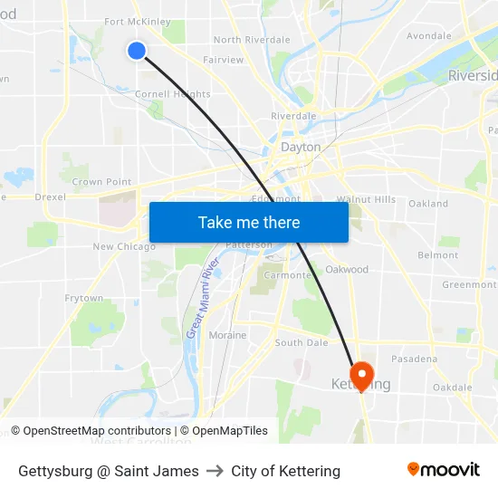 Gettysburg @ Saint James to City of Kettering map