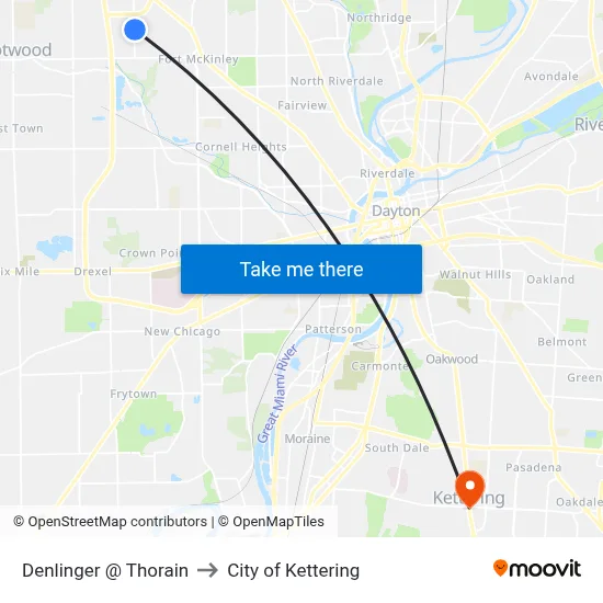 Denlinger @ Thorain to City of Kettering map