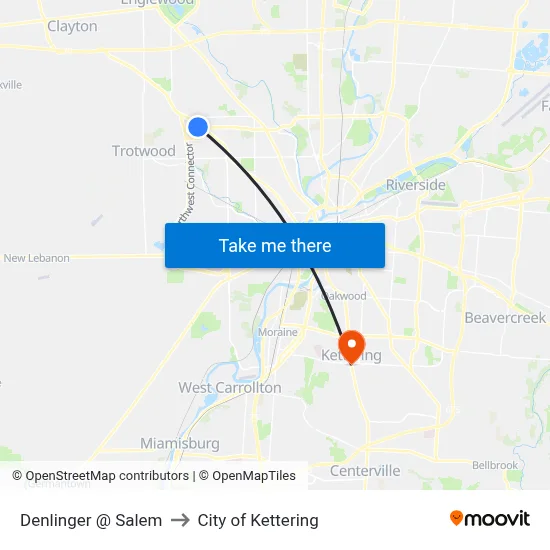 Denlinger @ Salem to City of Kettering map