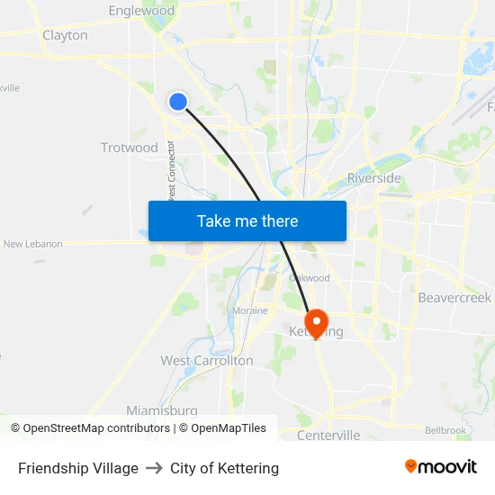 Friendship Village to City of Kettering map