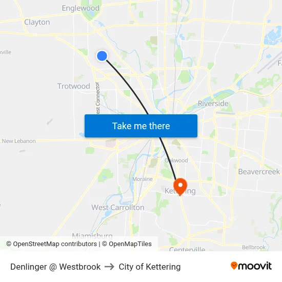 Denlinger @ Westbrook to City of Kettering map