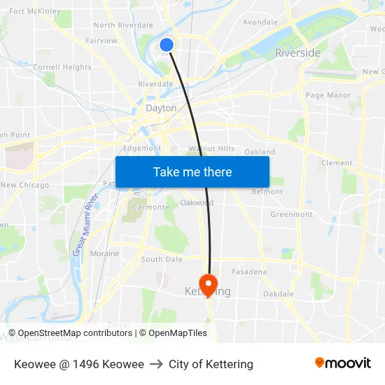 Keowee @ 1496 Keowee to City of Kettering map