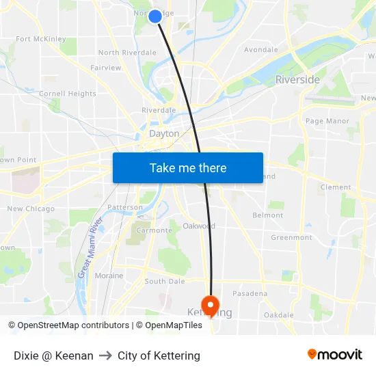 Dixie @ Keenan to City of Kettering map