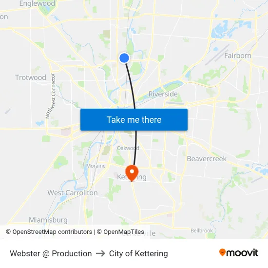 Webster @ Production to City of Kettering map