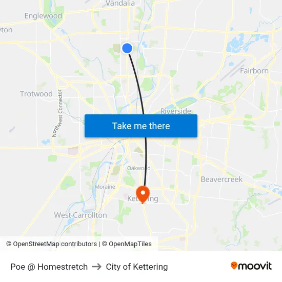Poe @ Homestretch to City of Kettering map