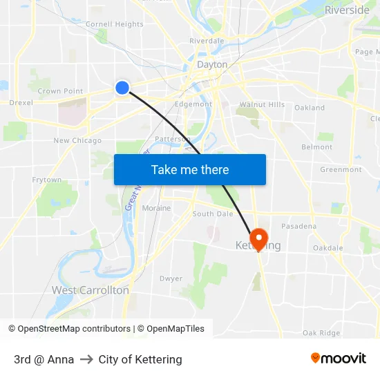 3rd @ Anna to City of Kettering map