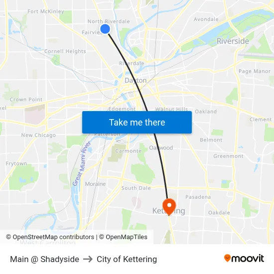 Main @ Shadyside to City of Kettering map