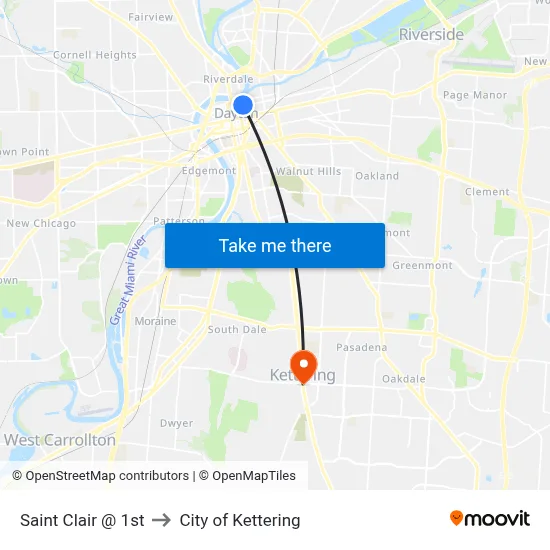 Saint Clair @ 1st to City of Kettering map
