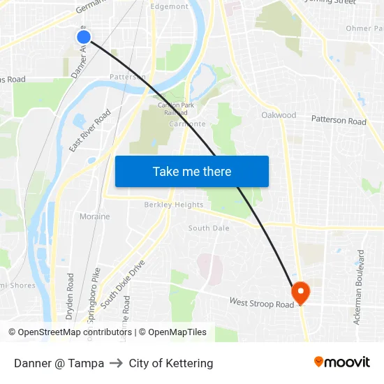 Danner @ Tampa to City of Kettering map