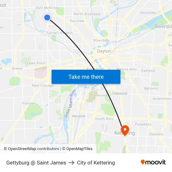 Gettyburg @ Saint James to City of Kettering map