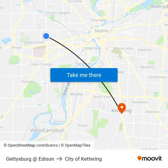 Gettysburg @ Edison to City of Kettering map
