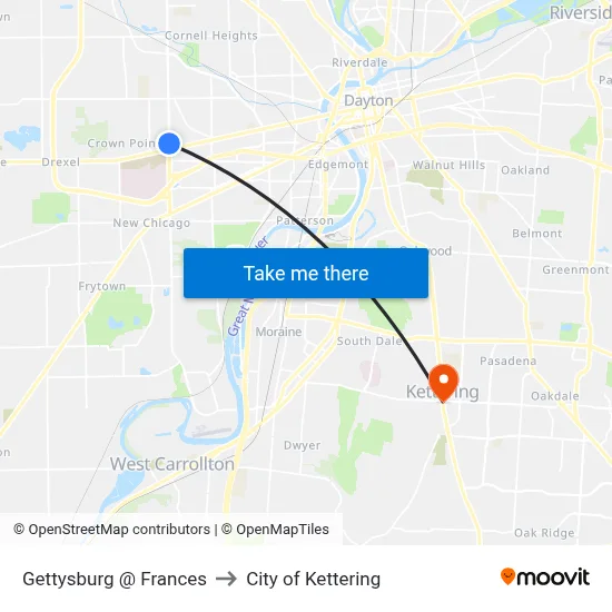 Gettysburg @ Frances to City of Kettering map