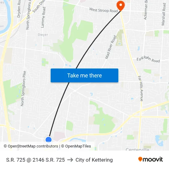 S.R. 725 @ 2146 S.R. 725 to City of Kettering map