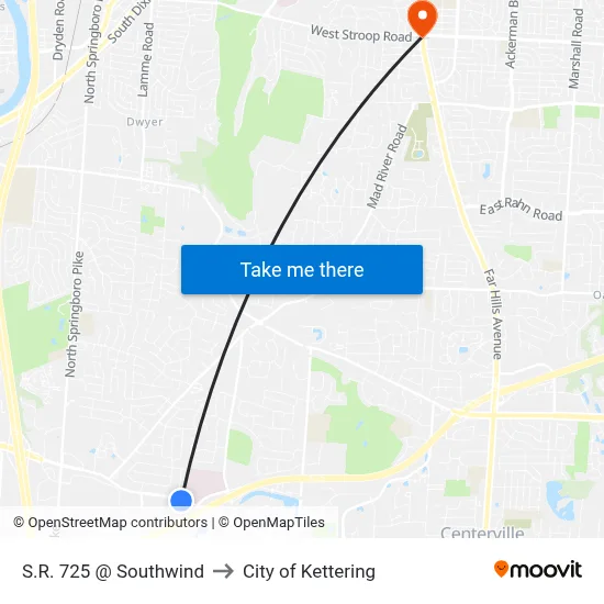 S.R. 725 @ Southwind to City of Kettering map