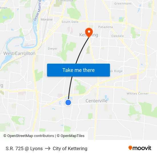 S.R. 725 @ Lyons to City of Kettering map