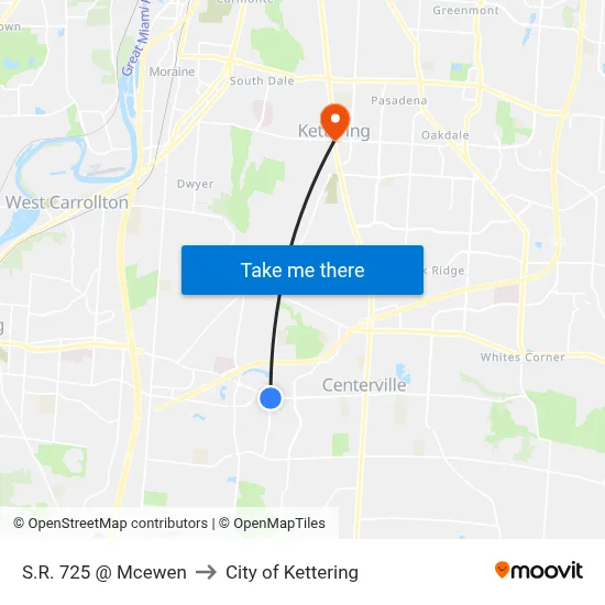 S.R. 725 @ Mcewen to City of Kettering map